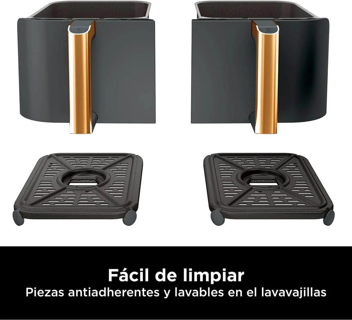 Fritadeira Ninja Foodi MAX de Compartimento Duplo, 9.6L, 6 em 1, Sem Óleo, Max Crisp, Assar, Grelhar e Mais, Pinças, 8 Porções, Cestos Antiaderentes, Cobre e Preto, AF400EUCP
