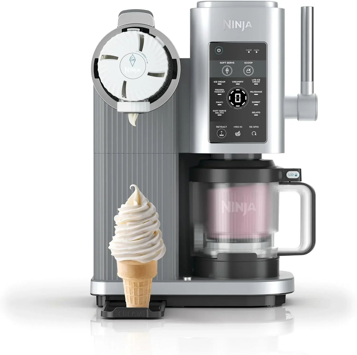 Máquina de Sorvete e Iogurte Ninja CREAMi Scoop & Swirl, com 2 Copos, 13 Funções, Faz Sorvete, Sorvete Cremoso, Gelato, Sorvete de Frutas, Smoothie e Mais, Opção Bônus, Prata, NC701EU