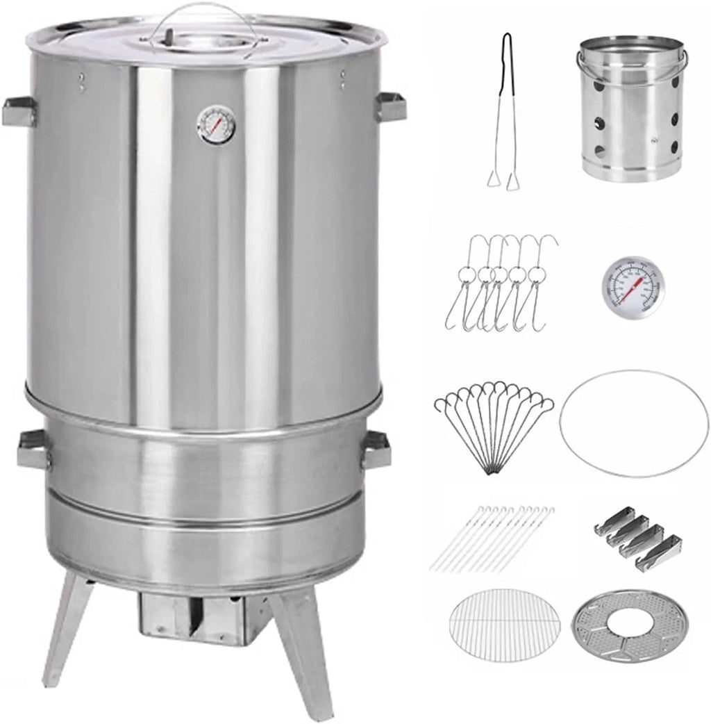 Defumador Barril Churrasqueira Gira Gira Material Aço Inoxidável 360° Inclui Termômetro E Recipiente Para Cinzas 50 Cm De Diâmetro Para Churrasco