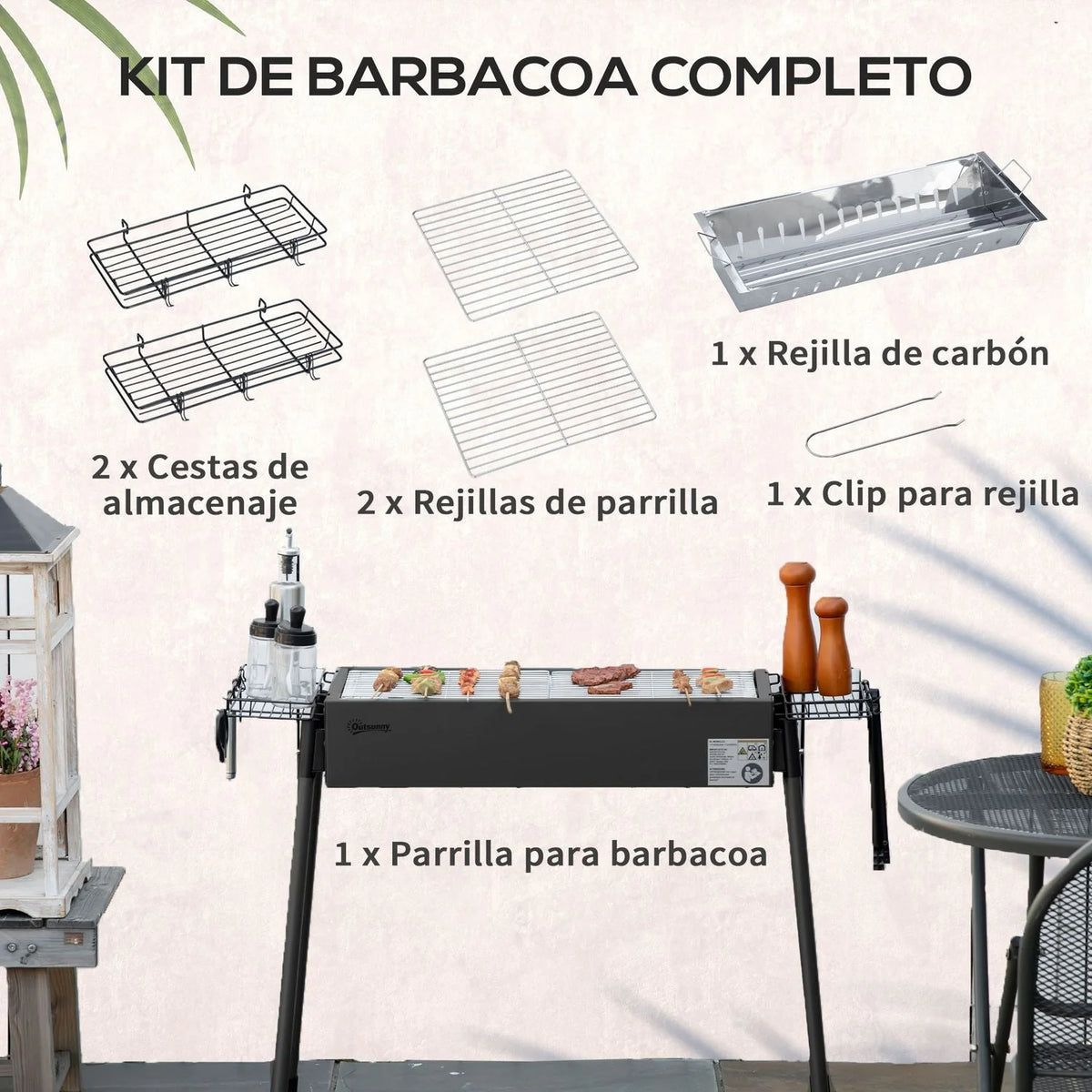 Churrasqueira a Carvão Outsunny Aço Inoxidável Metal 77x30x70 Cm Preto