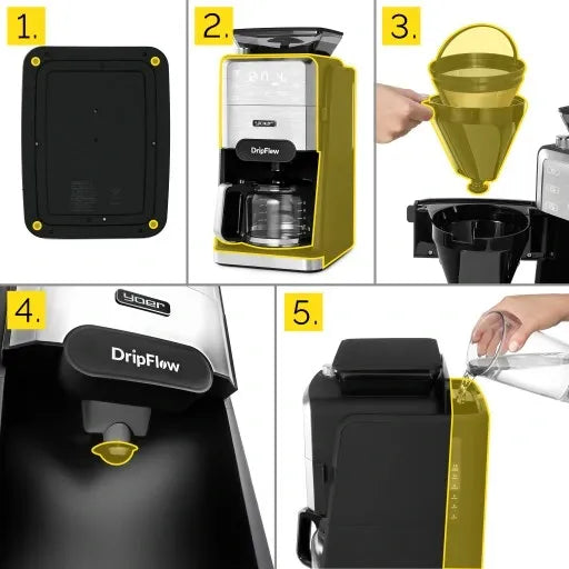 Máquina de Café Expresso com Moedor de Grãos Yoer 1520W 1,5L + Programador