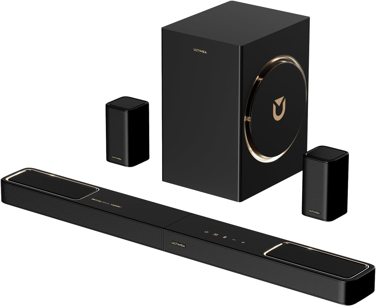 Barra de Som ULTIMEA 5.1.2ch com Dolby Atmos, Alto-Falantes Superiores de Disparo para Cima, Subwoofer Sem Fio e 2 Traseiros, 460W, HDMI eARC, BT 5.4, Sistema de Home Theater Skywave F40 Boom