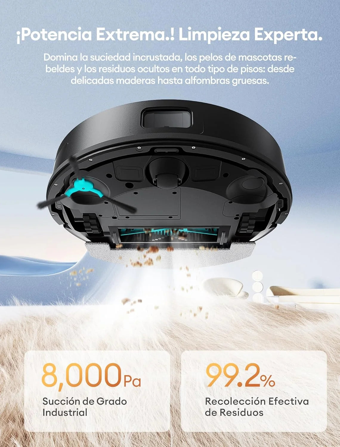 Robô Aspirador Ultenic T20 Pro com Esvaziamento Automático, Desvio Aprimorado, Sistema Laser Duplo (Frontal + LDS) para Evitar Cabos e Objetos Baixos, 8000Pa, 200m², Controle por Voz e App, Alexa, Google Home