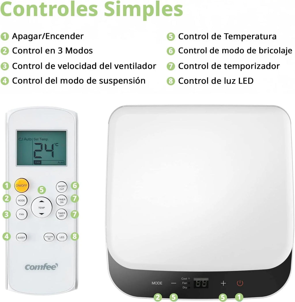 COMFEE Pinguino Ar Condicionado Portátil 8000 BTU / 2000 Frigorias – Climatizador sem unidade exterior – Resfriador Silencioso Baixo Consumo com Kit de Janela | 3x1 Refrigera, Ventila e Desumidifica