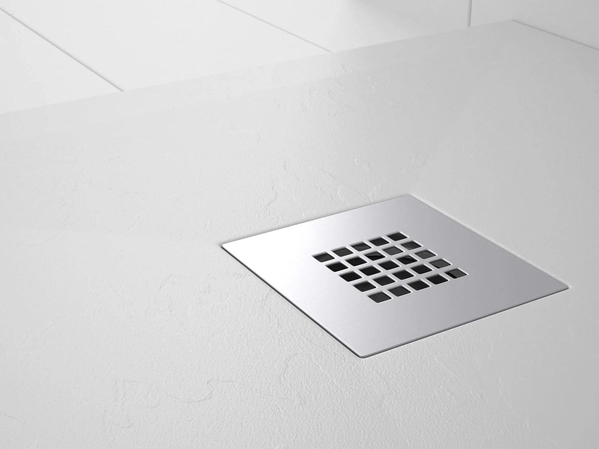 Bandeja de Chuveiro Resina PLES Branco 150x80 – Textura Ardósia – Antiderrapante – Inclui grelha e sifão
