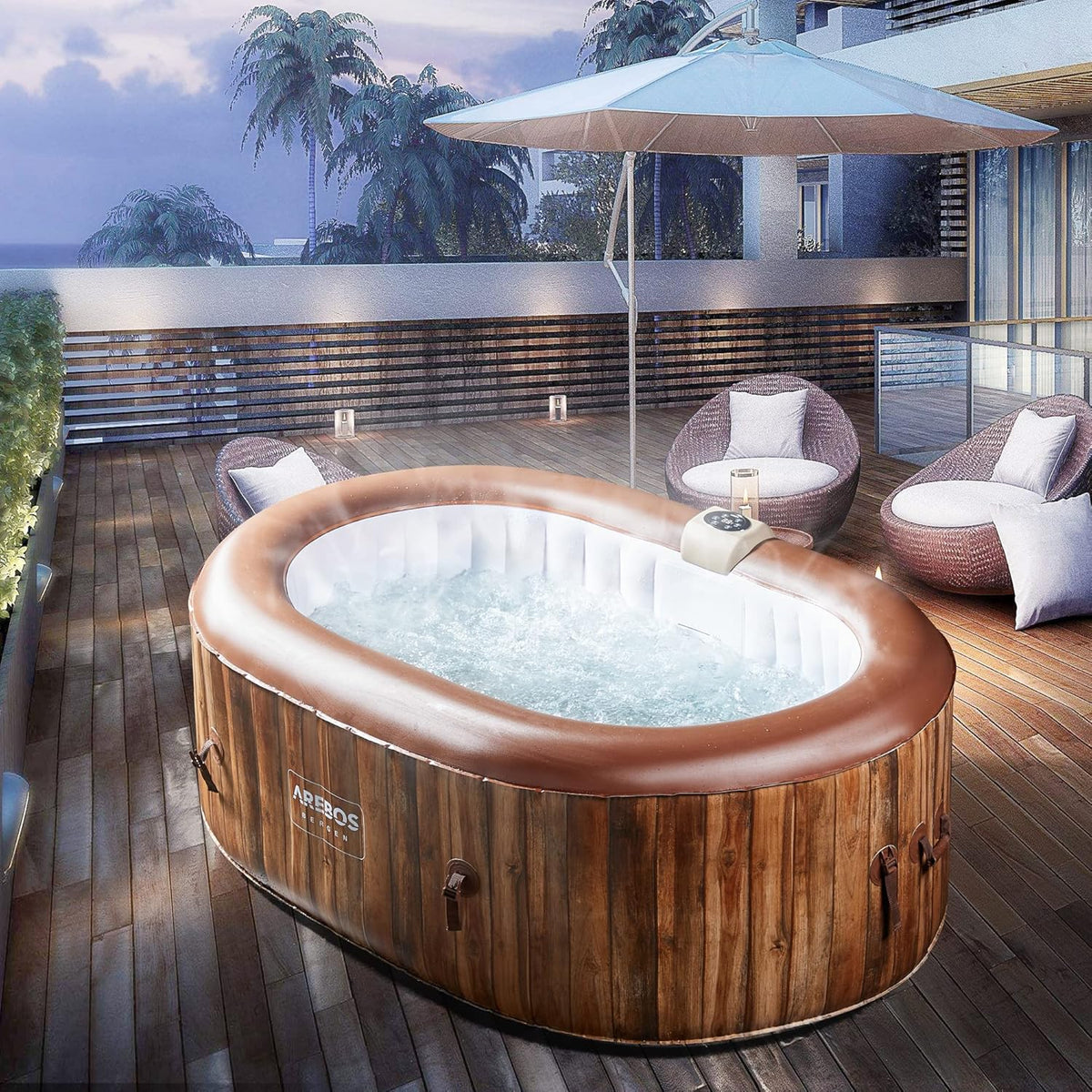 Arebos Whirlpool | SPA Inflável | Interno e Externo | 190x120 cm Ovalado | 2 Pessoas | 90 Jatos de Massagem | Aquecido | 550 Litros | Incl. Cobertura | Massagem Bubble SPA & Wellness