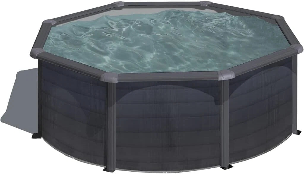 Gre KIT240GF Piscina de Aço Elevada, Redonda com Aparência de Aço Grafite, Piscinas Desmontáveis para Jardim, 240 x 120 cm, Kea