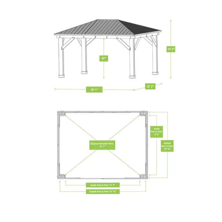 2026 Yardistry Gazebo de Madeira 3,7 x 4,9 m (12 x 16 pés) com Teto de Alumínio