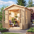 Casinha de Jardim de Madeira com Telhas Betuminosas Cinzentas L233 x P222 x A233 cm, Casinha de Madeira com Chão, Janela, Porta Dupla, Cabana de Jardim, Oficina ou Estúdio de Jardim TIMBELA M351FB