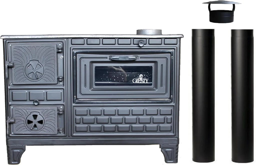 Forno a Lenha para Jardim, Forno de Pátio, Fogão Exterior a Lenha ou Carvão, Forno de Jardim, Forno Exterior (Porta de Ferro Fundido + 2 Chaminés)