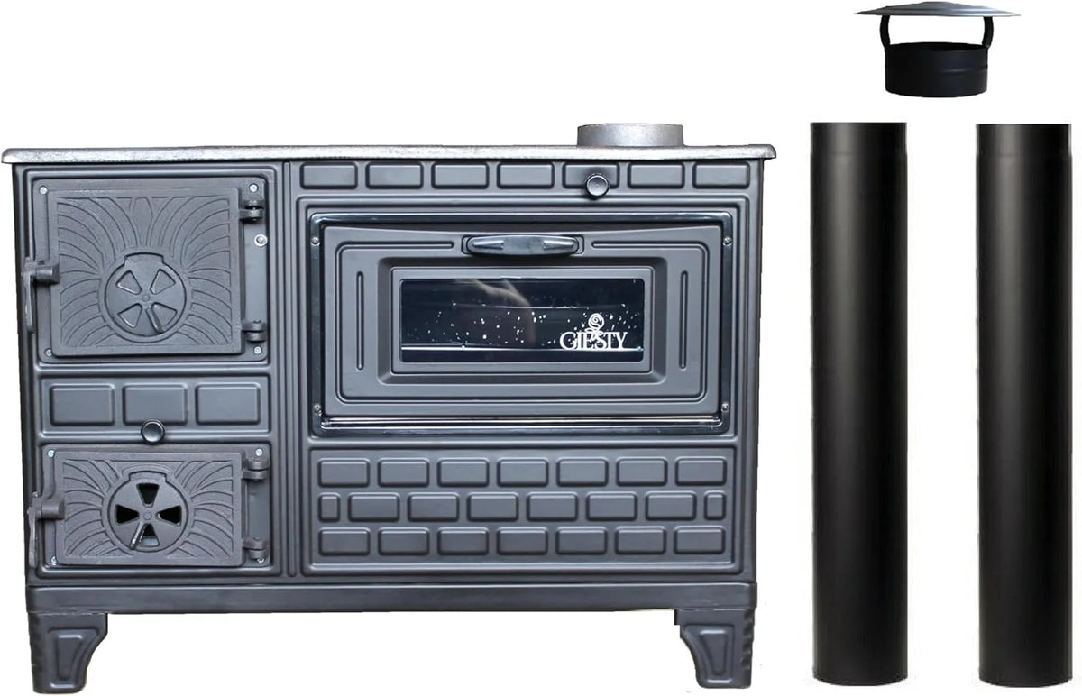 Forno a Lenha para Jardim, Forno de Pátio, Fogão Exterior a Lenha ou Carvão, Forno de Jardim, Forno Exterior (Porta de Ferro Fundido + 2 Chaminés)