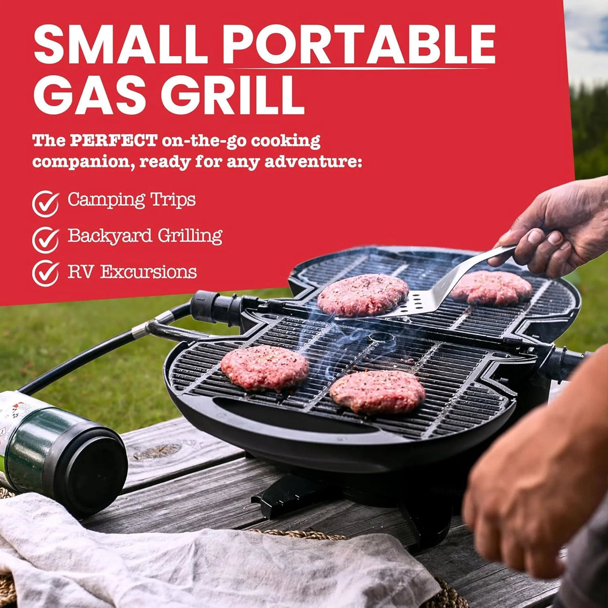 NOMADIQ Grelhador portátil a gás propano | Churrasqueira de mesa pequena e leve | Perfeita para acampamento, tailgating, cozinha ao ar livre, trailer, barcos, viagens (grelhador)