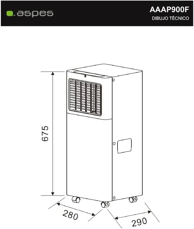 Aspes Aparelho de Ar Condicionado Portátil, 9000 BTU. AAAP900F. Só Frio, Display LED Tátil, Temporizador, Controlo Remoto, Kit de instalação de janela incluído, Classe Energética A