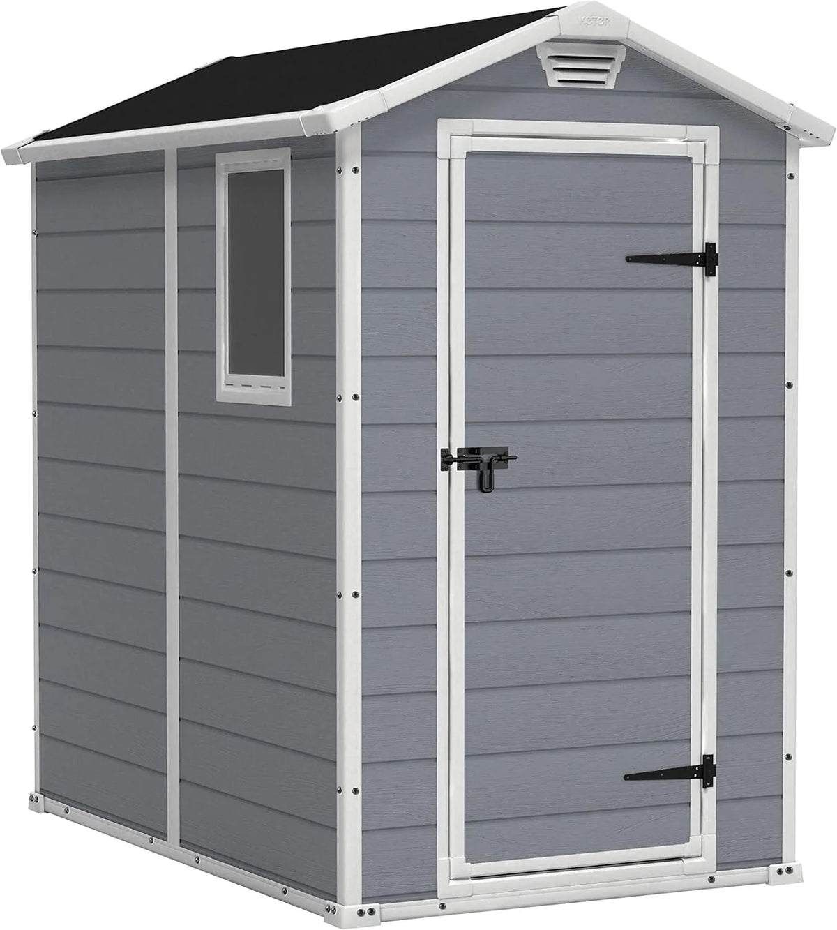 Keter Manor 4X6 - Galpão de Jardim, 130x192x198cm e 2,2m2, Chão, Sistema de Ventilação, Porta e Janela, Resistente à Água, Cor Cinza