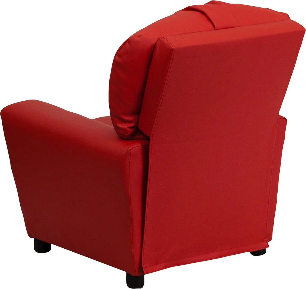 Poltrona Reclinável Infantil Contemporânea Flash Furniture com Porta-Copos, Madeira, Vinil Bege, 66,04 x 53,34 x 53,34 cm