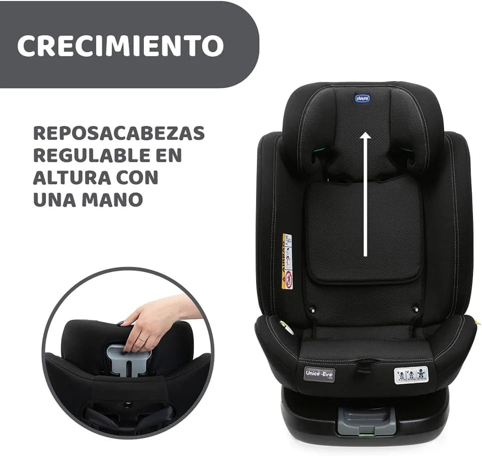 Chicco Unico EVO I'Size Classic, Cadeira Auto ISOFIX para Bebés e Crianças de 40 a 150 cm, Grupo 0123 Desde Recém-nascido até 12 Anos, Rotativa 360º, Redutor, Ajustável e Proteção Lateral, Preta