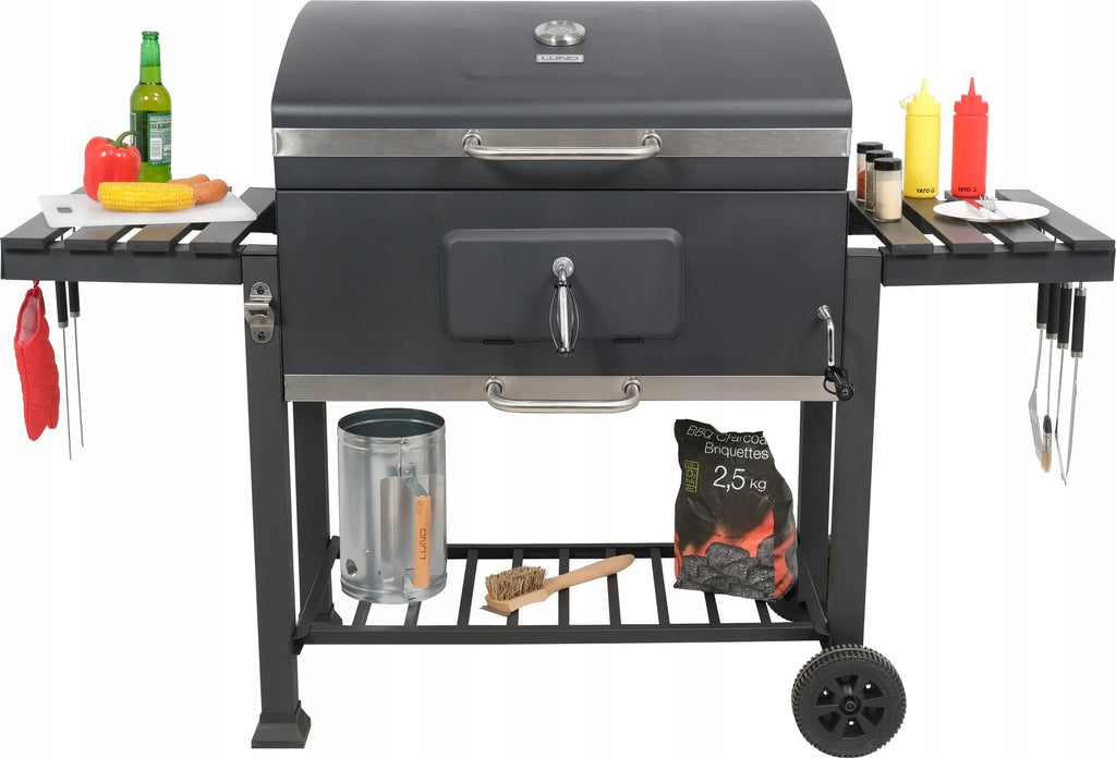 GRANDE CHURRASQUEIRA A CARVÃO XXL COM GRELHA DE FERRO FUNDIDO AJUSTÁVEL 78x42,5mm 3 PRATELEIRAS LUND
