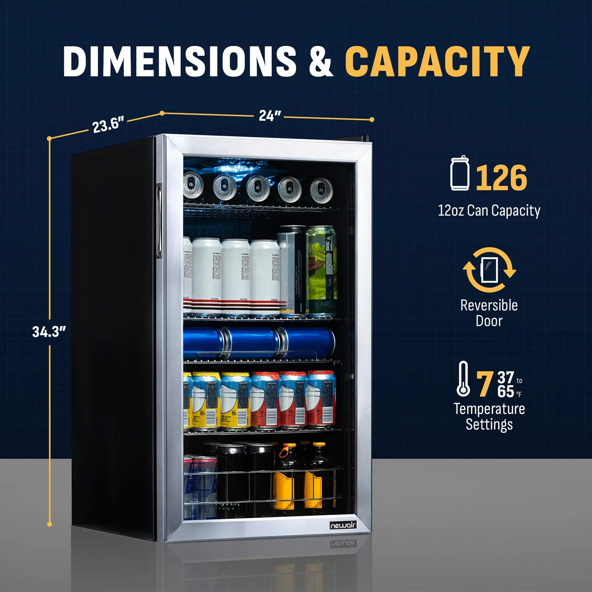 2026 Newair® Frigobar Independente de Inox – 126 Latas – 48 cm