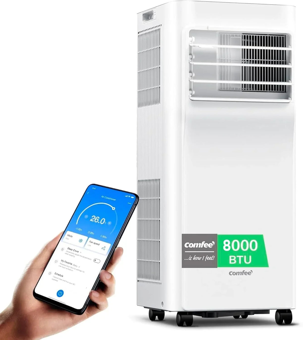 Ar Condicionado Portátil COMFEE Penguin 3 em 1 | 9000 BTU/2250 Frigorias com App + Comando à Distância | Ar Condicionado e Desumidificador | Baixo Consumo | Função Follow Me | Inclui Kit Janela