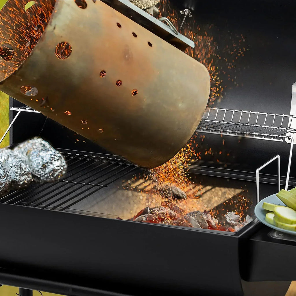 2026 Churrasqueira a carvão Royal Gourmet CC1830 de 30 polegadas com mesa lateral, churrasqueira externa com 627 polegadas quadradas de espaço para cozinhar para jardim, pátio e festas, cor preta