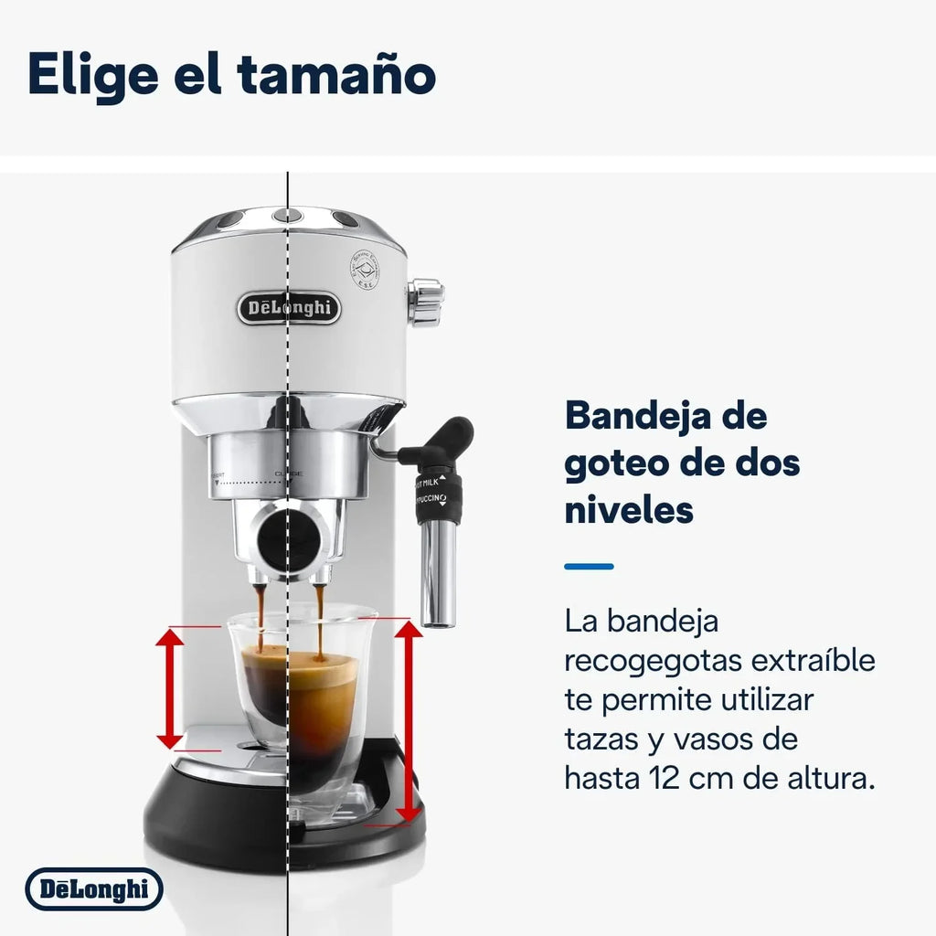 De'Longhi Dedica – Cafeteira de Bomba em Aço Inoxidável para Café Moído ou Saquetas, Espresso e Cappuccino, Reservatório de 1.3 Litros, Sistema Anti-pingo, Modelo EC685.M, Cor Metal