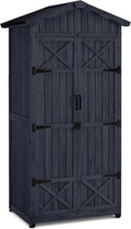 MCombo Armário de Jardim, Galpão de Madeira Resistente às Intempéries, Armário Exterior Impermeável com Chão, para Uso Externo em Varandas, 74×99×193 cm (Cinza Antracite)