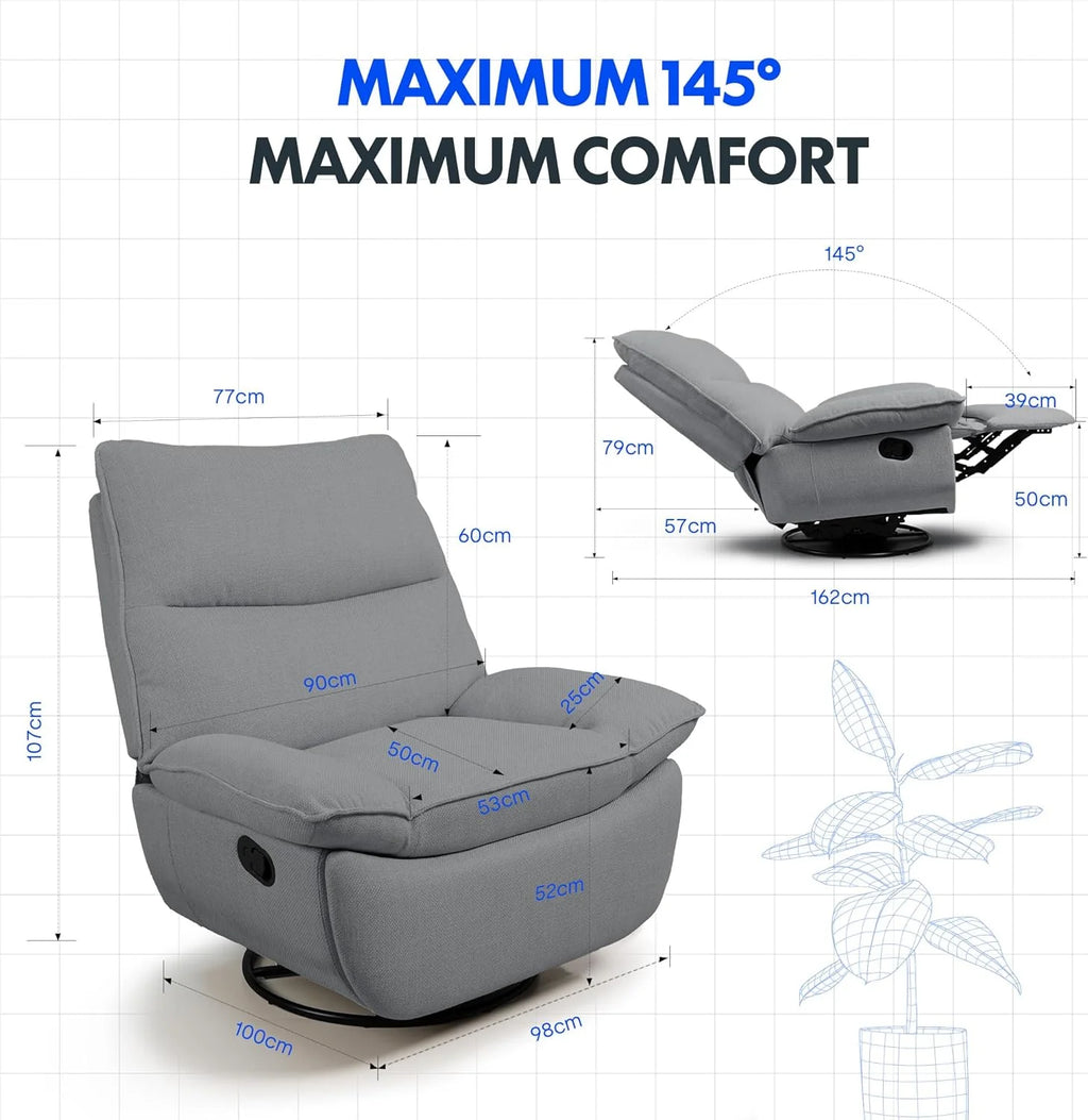 FLEXISPOT XC6 Poltrona Reclinável, Sofá Giratório com Função Balanço, Poltrona de TV com Encosto Ajustável, Poltrona para Quarto, Sala e Home Theater (Beige)