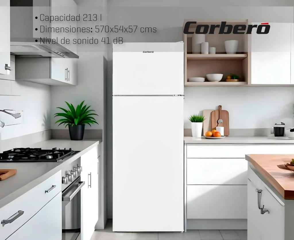 Corberó - Geladeira de 2 Portas | CF2PV21324W | 57x54x145 | Capacidade 212L | Luz Interna, Gaveta para Legumes, Prateleiras Ajustáveis na Porta, Degelo Manual, Prateleiras de Vidro, Porta-ovos, Bandejas de Gelo | Branco