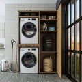 Wall cabinet, dryer over washing machine, 127 cm wide, washing machine tower, shelving unit (3 shelves, oak