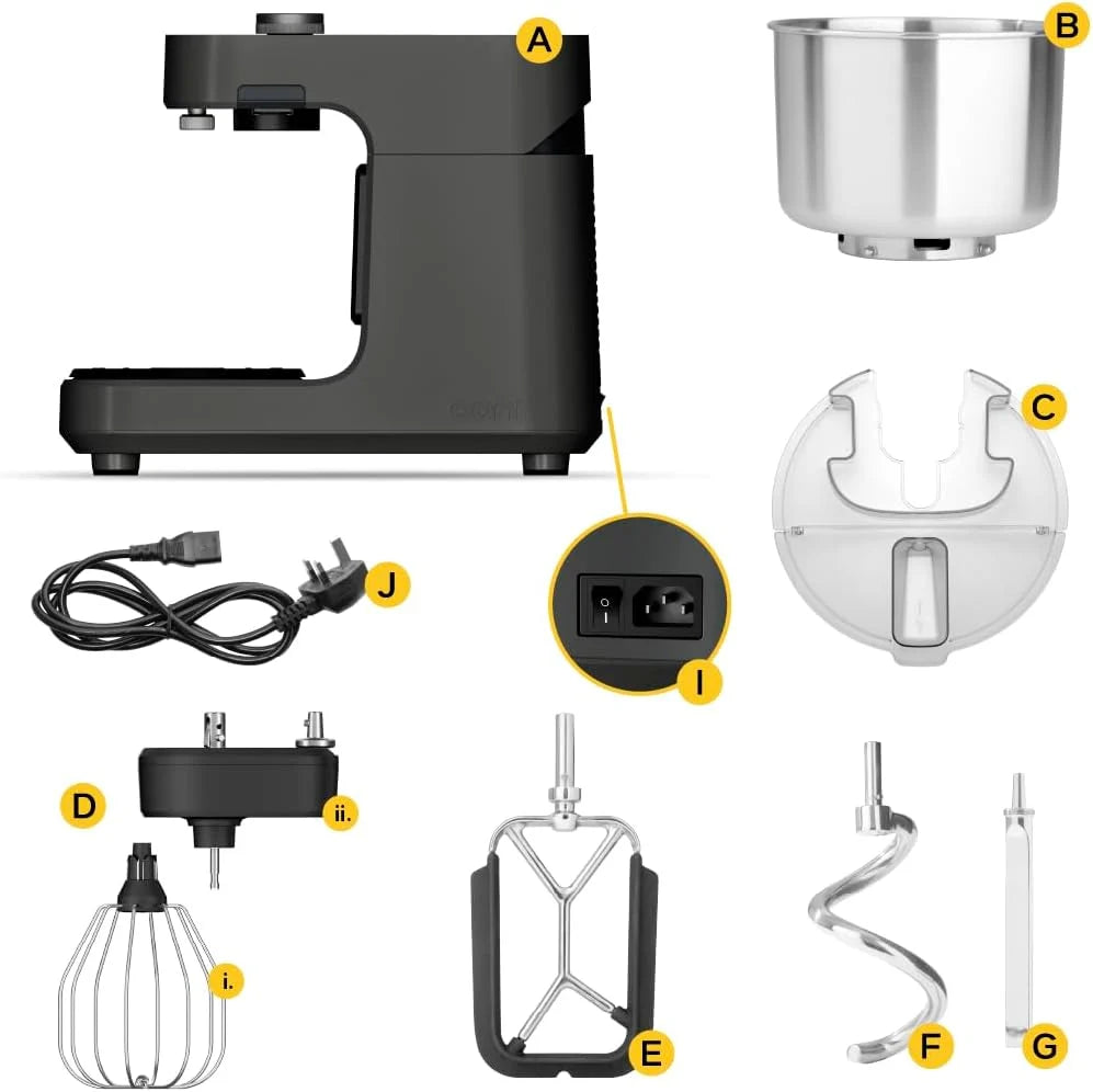 Ooni Halo Pro Batedeira Espiral Profissional de Massa 7,3L com Acessórios, 58 Velocidades – Ideal para Pão e Pizza – Cinza Antracite
