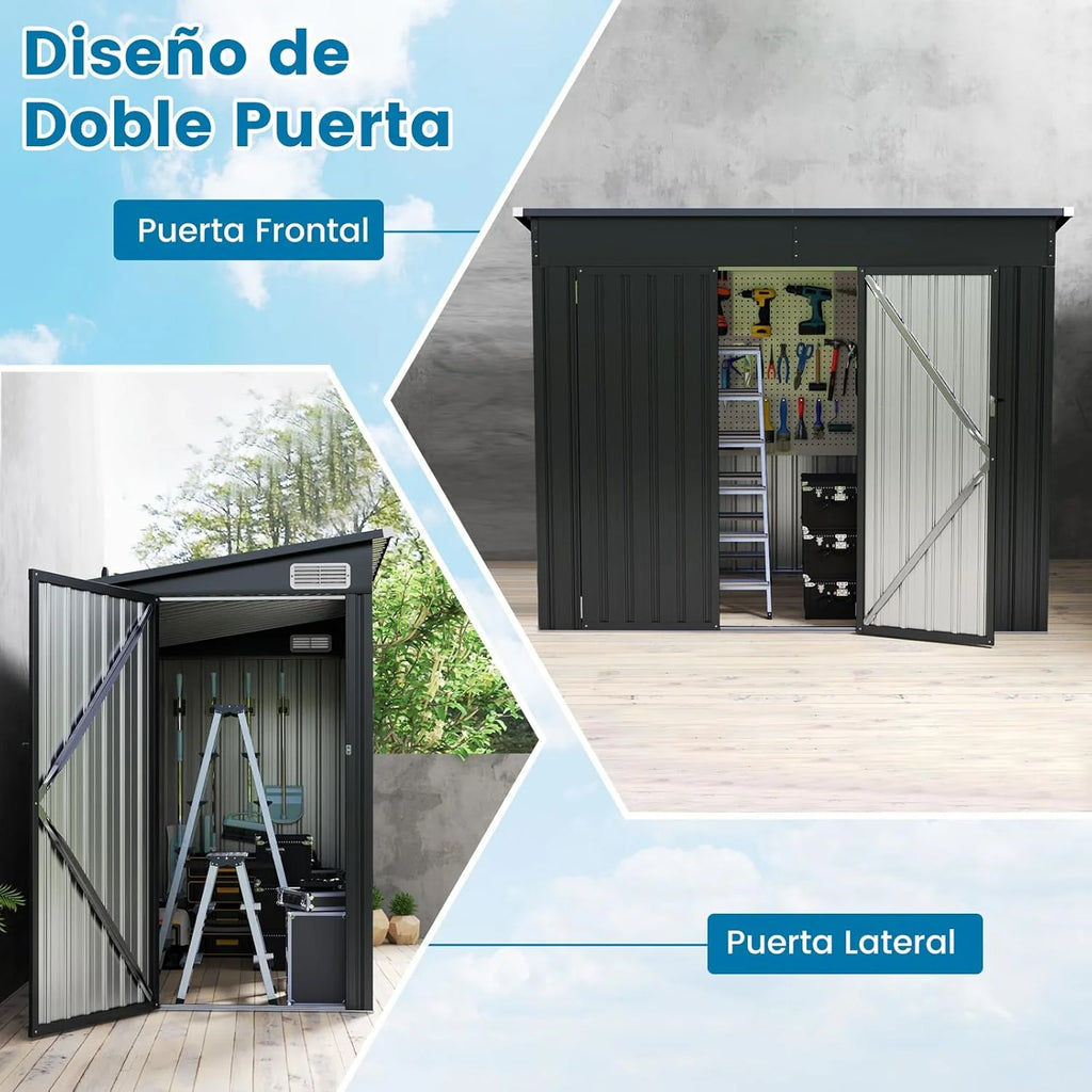 COSTWAY Abrigo de Jardim Exterior, 235 x 117 x 185 cm, Abrigo de Jardim Exterior com 2 Portas, Telhado Inclinado, Abrigo Organizador de Metal Galvanizado, Organizador de Ferramentas para Jardim e Pátio
