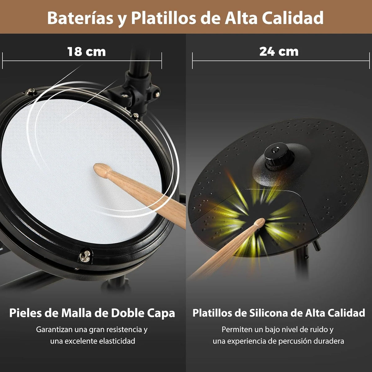 GOPLUS Bateria Eletrônica Completa Dobrável com 150 Sons, Pads de Malha, Pratos de Silicone, 10 Músicas, 9 Tipos de Metrônomo, USB Midi, 2 Pedais, 2 Baquetas, Assento Ajustável