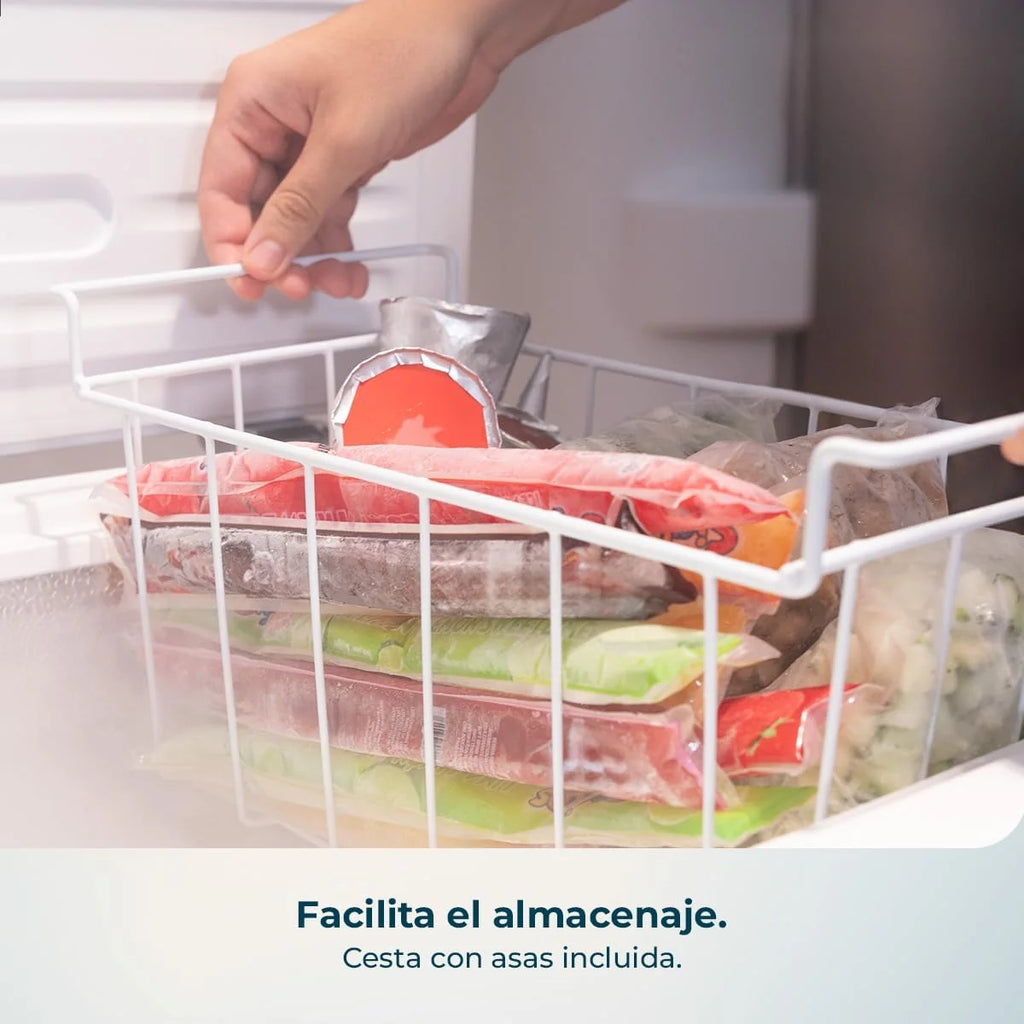 Cecotec Congelador Horizontal 143L Bolero CoolMarket Chest 143P Branco E. Cesto com Alças, Controlo Eletrónico LED, UltraContact D-Cool, Função Dupla, Porta ZeroG (80º-30º), Congelação Rápida, Compacto