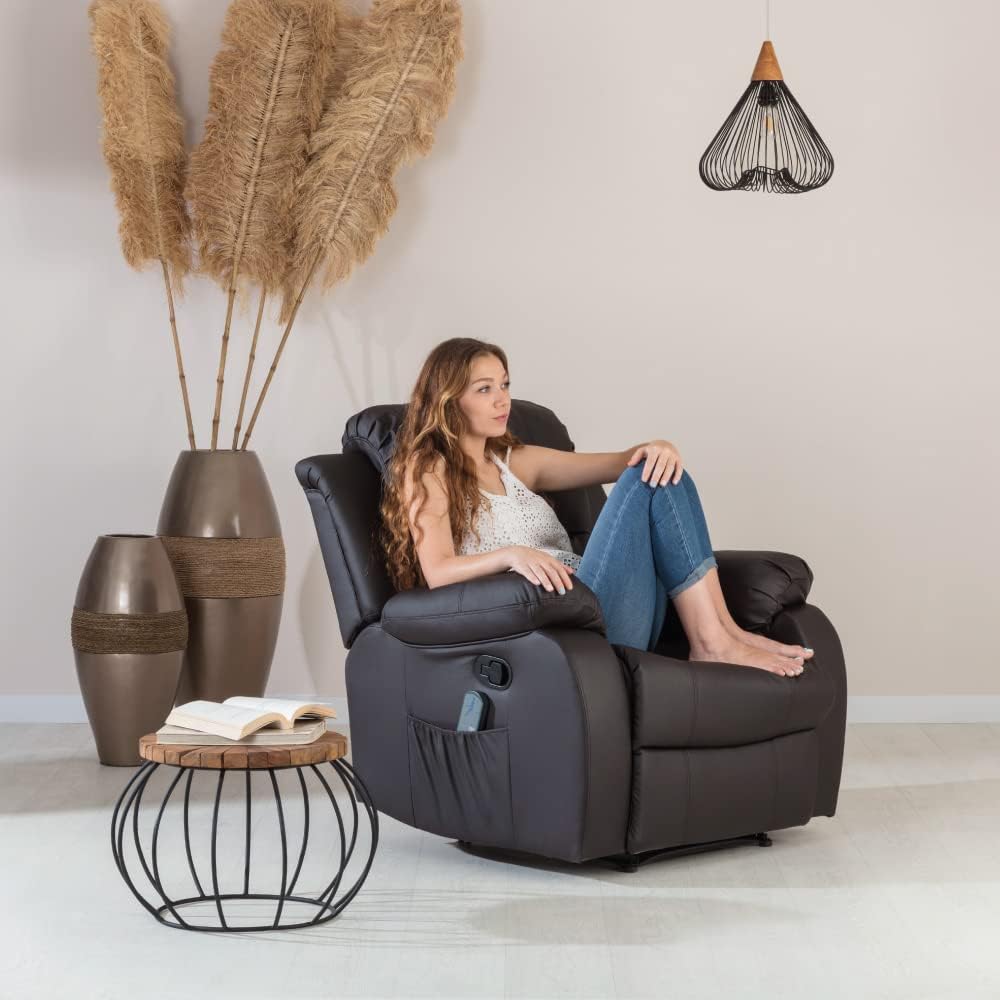 Don Descanso - Poltrona de Massagem Relaxante com Aquecimento Trevi Preta Reclinável 160º com 8 Motores Silenciosos, Aquecimento Lombar, Sist. Massagem 4 Zonas e Acabamento em PU Anti-Rachaduras [Inclui Controle Remoto]. Ideal para Idosos