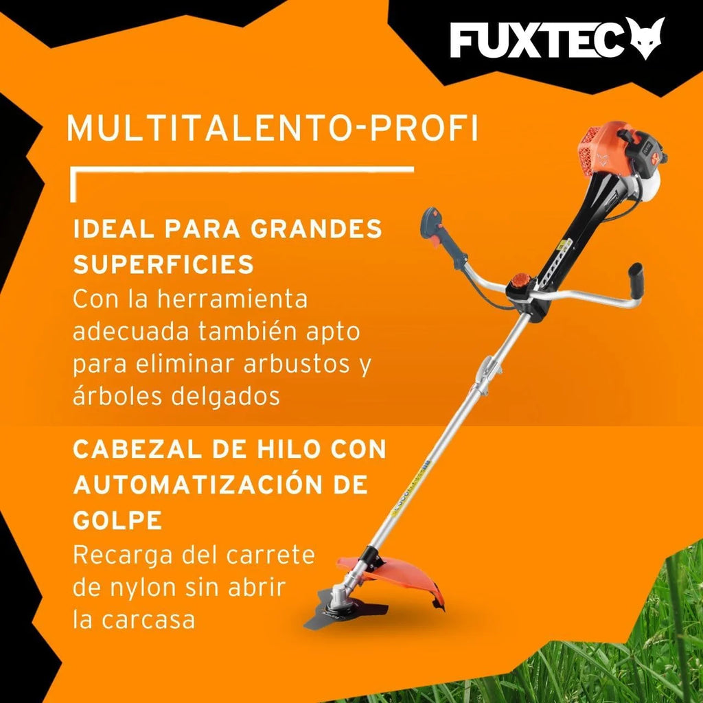 Roçadeira profissional a gasolina FUXTEC 62cc 3,5 CV, multiferramenta 2 em 1, com alça de ombro, sistema antivibração, aparador multifuncional, motor 2 tempos