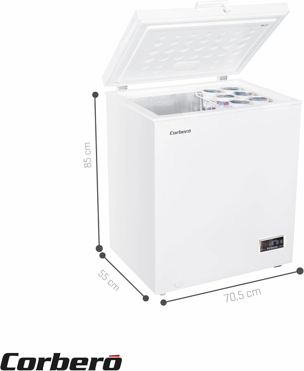 Corbero - Congelador Horizontal 142L | CCHH15024E | Controle Eletrônico com Display | Luz LED | Puxador | 1 Cesto Interno | 2 Rodas | 2 Pés Ajustáveis | 40 Db | Eficiência Energética E | Branco