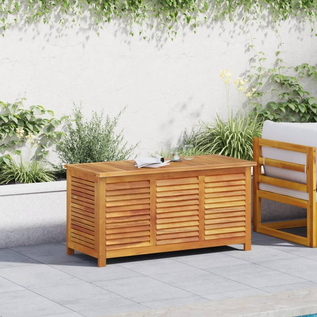 Baú de Armazenamento em Madeira de Acácia, Baú de Armazenamento, Banco de Armazenamento, Caixa de Armazenamento para Jardim, para Interiores e Exteriores, 113 x 50 x 56 cm