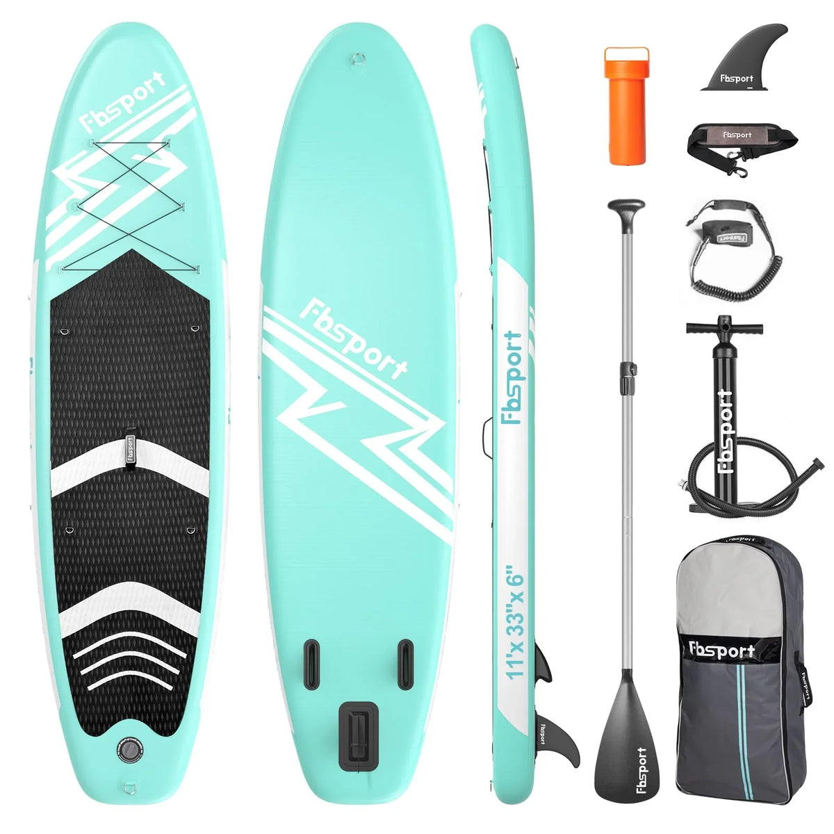 2026 FBSPORT Prancha de Paddle Surf Inflável, 15 cm de Espessura, Kit Completo com Remo de Alumínio Ajustável e Bomba (Verde)