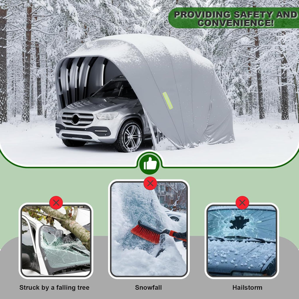 Garagem Pesada de Aço Inoxidável, Garagem para Todos os Climas, Garagem Dobrável Portátil com Trava, Resistente à Chuva e Neve, para Pátios, Estacionamentos