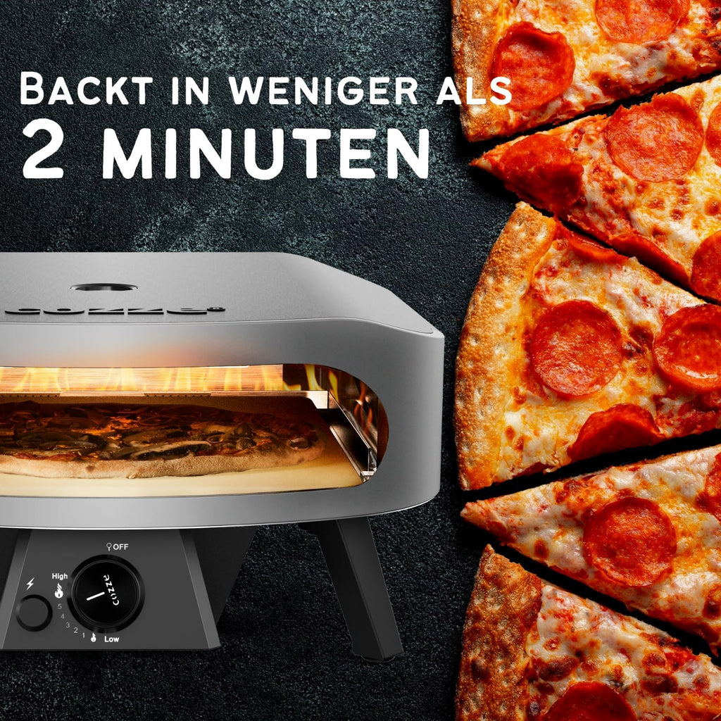 COZZE Forno de Pizza a Gás 17 polegadas – Grande Forno de Pizza para Exterior (50 mbar) – Forno de Pizza com Regulador para Pizza Familiar