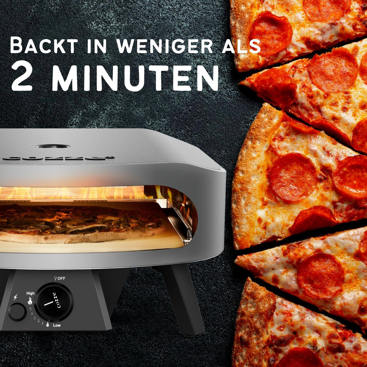 COZZE Forno de Pizza a Gás 17 polegadas – Grande Forno de Pizza para Exterior (50 mbar) – Forno de Pizza com Regulador para Pizza Familiar
