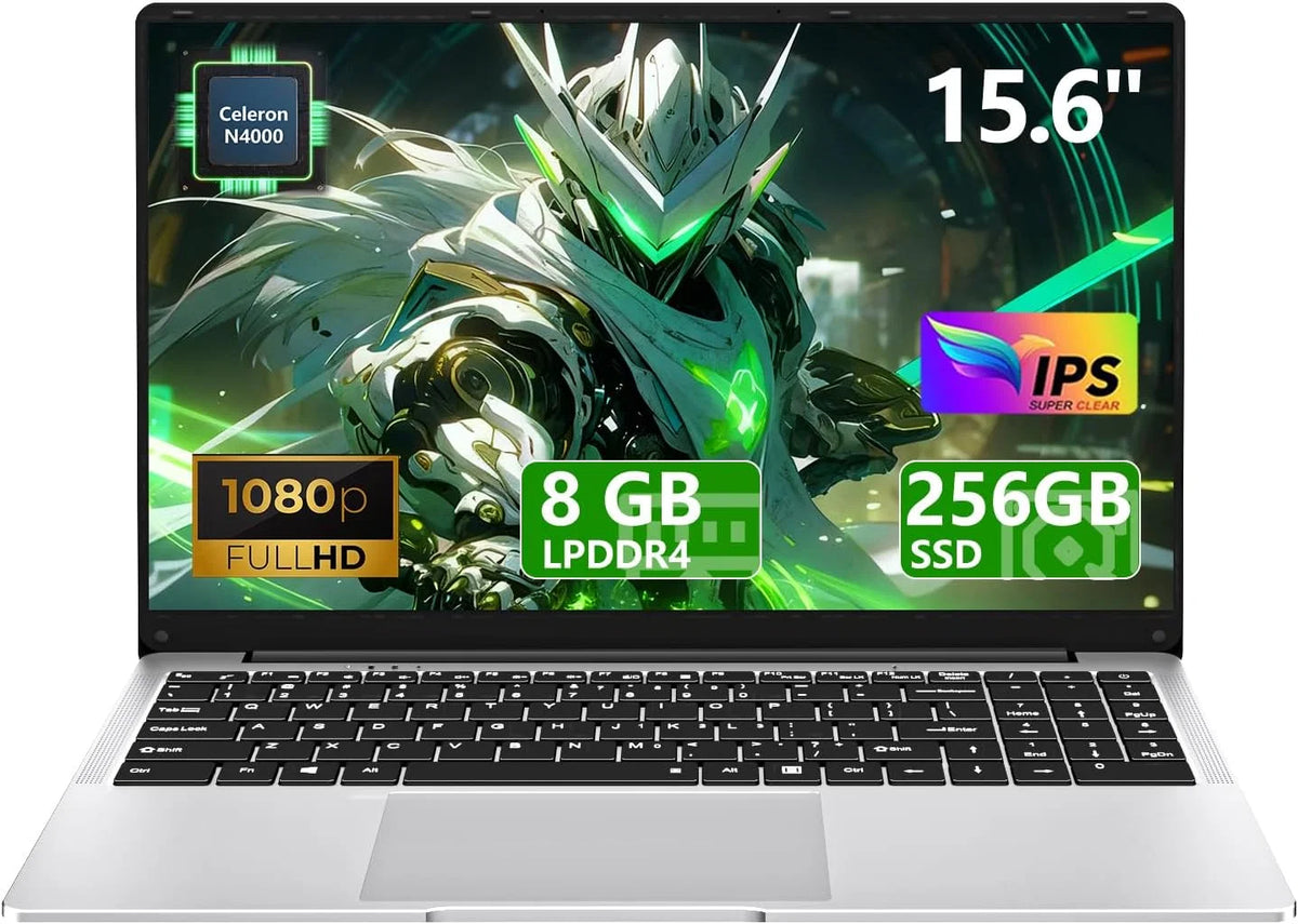 Notebook 15.6 Polegadas, PC Portátil Celeron N4000 8GB LPDDR4 256GB SSD, Computador Portátil 1920*1080 IPS FHD Tela, Notebooks Mini HDMI Laptop Win 11 Pro TF Card USB 3.0 Computador