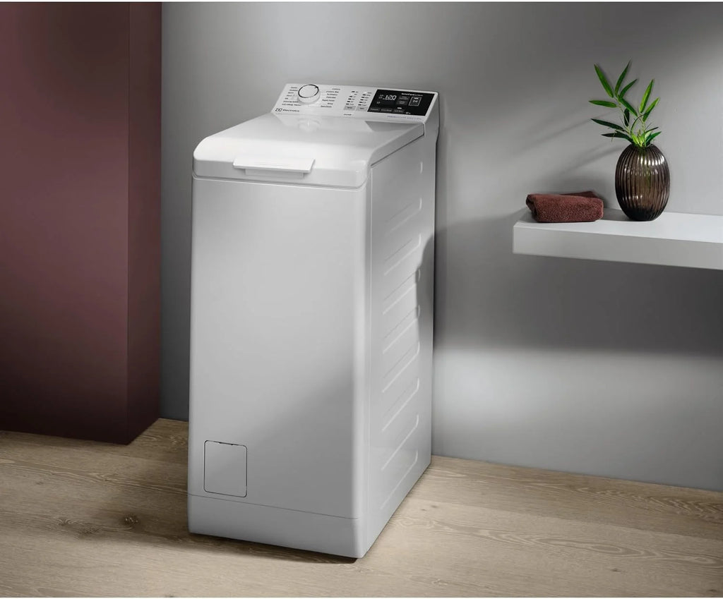 Electrolux EN6T4722NF Máquina de Lavar Roupa de Carga Superior 7Kg, 1200 rpm, Livre Instalação, Tecnologia SensiCare, Função TimeSave, Início Diferido, Programa Antialergias, Visor LCD, Branco, Classe A