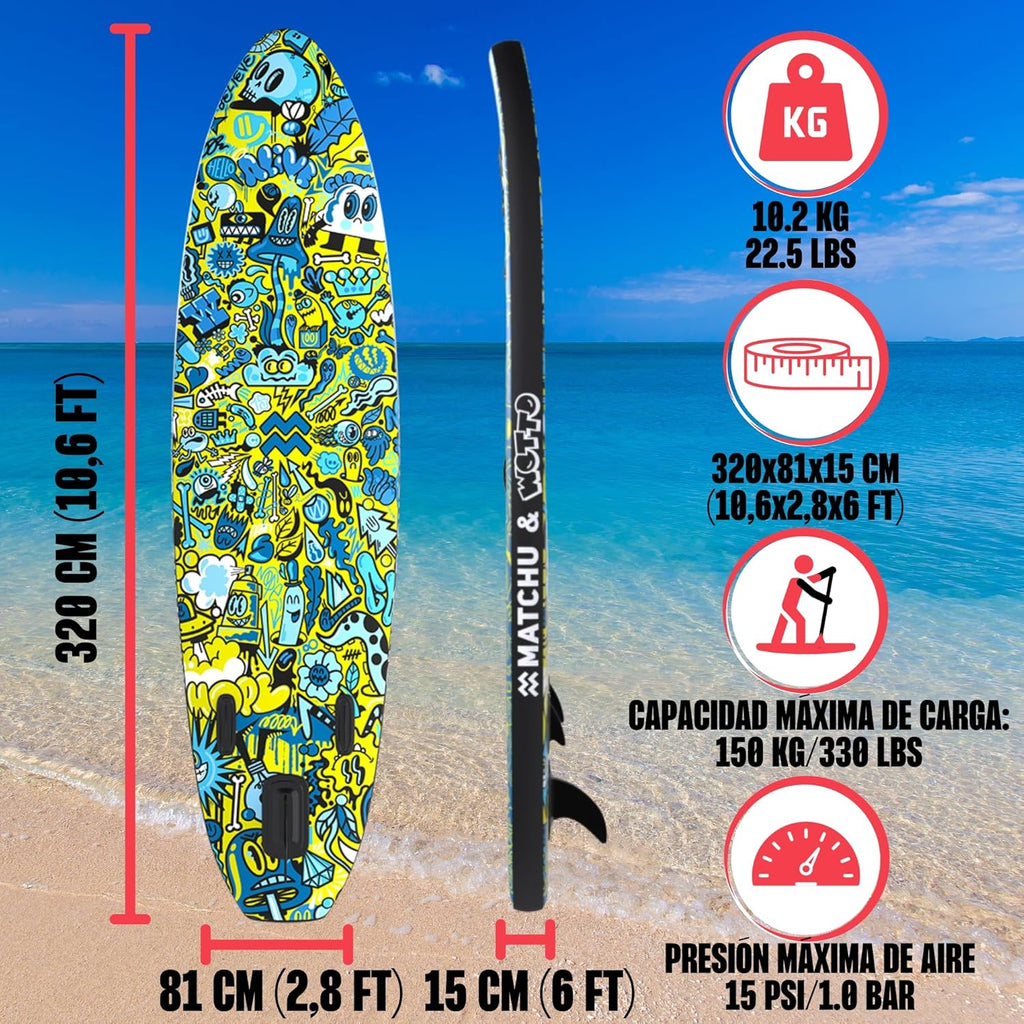 MATCHU - Prancha de SUP Inflável - Stand Up Paddle - Edição Limitada - Com Certificado - Kit Completo - 320x81x15 CM - 150 KG de Carga - Art Collection