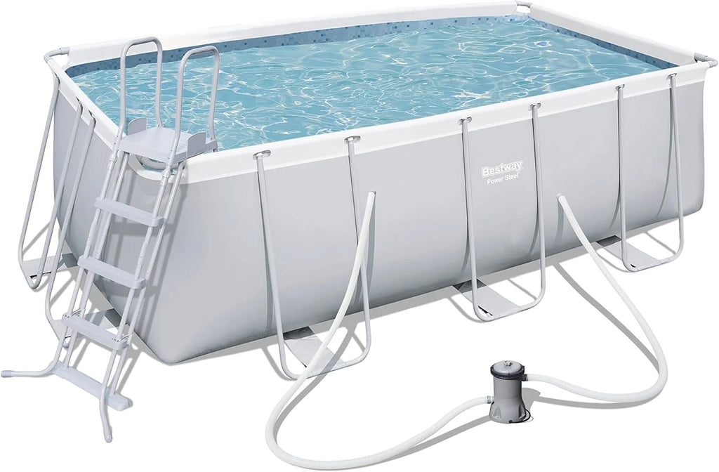BESTWAY 56456 - Piscina de Armação Retangular Power Steel, Filtro Cartucho 2.006 litros/hora, 412x201x122 cm