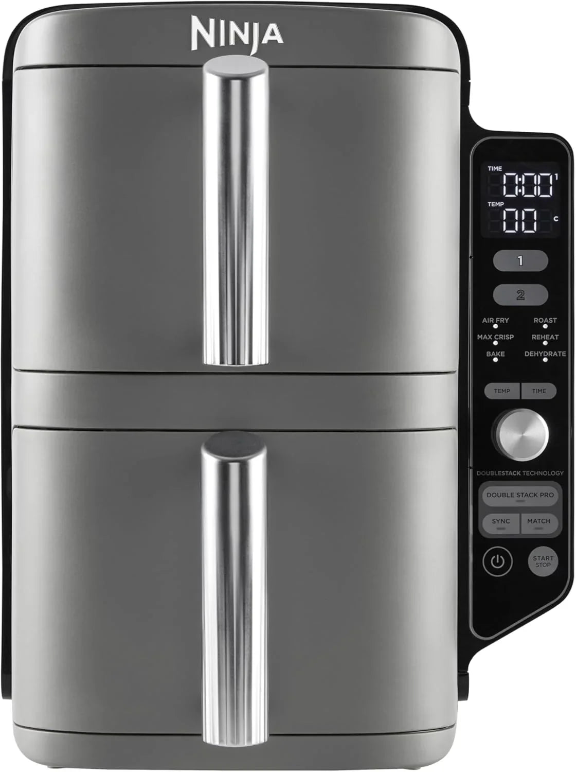 Fritadeira de Ar Ninja Double Stack XL, 9.5 Litros, Gaveta Dupla Vertical, 4 Níveis de Cozedura, 2 Gavetas e 2 Grelhas, Design que Poupa Espaço, 6 Funções de Cozedura, 8 Porções, Preto/Cobre, SL400EUCP