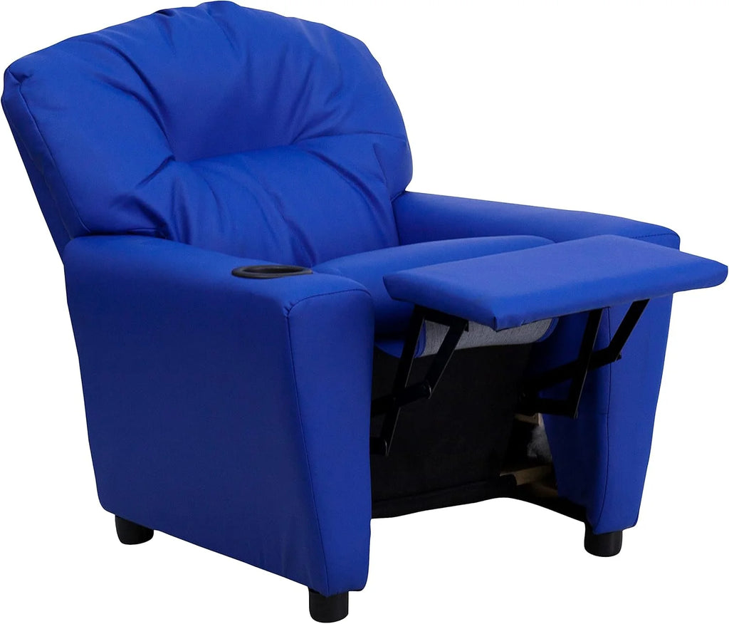 Poltrona Reclinável Infantil Contemporânea Flash Furniture com Porta-Copos, Madeira, Vinil Bege, 66,04 x 53,34 x 53,34 cm
