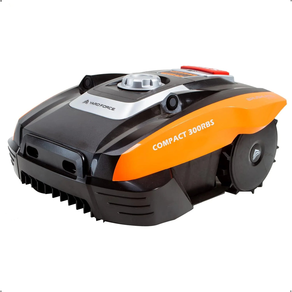Yard Force Compact 300RBS Robô Cortador de Grama até 300 m² com controle Bluetooth e aplicativo, motor sem escovas, bateria 20 V/2,0 Ah, preto/laranja