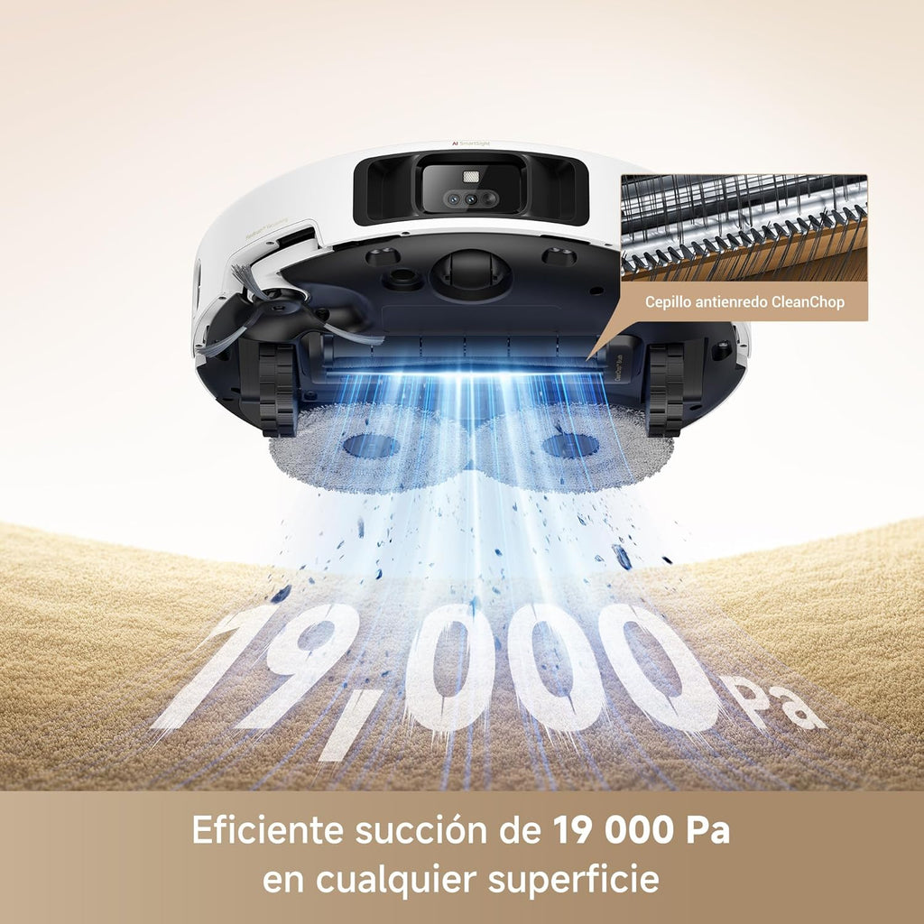 Mova P50Pro Ultra Robô Mopa e Aspirador de Pó, 19.000 Pa, Autodescarga e Autolimpeza com Água Quente a 75°C, Mopa Extensível, Navegação LDS+IA RGB, Evita Obstáculos, Ideal para Pelos de Animais e Tapetes