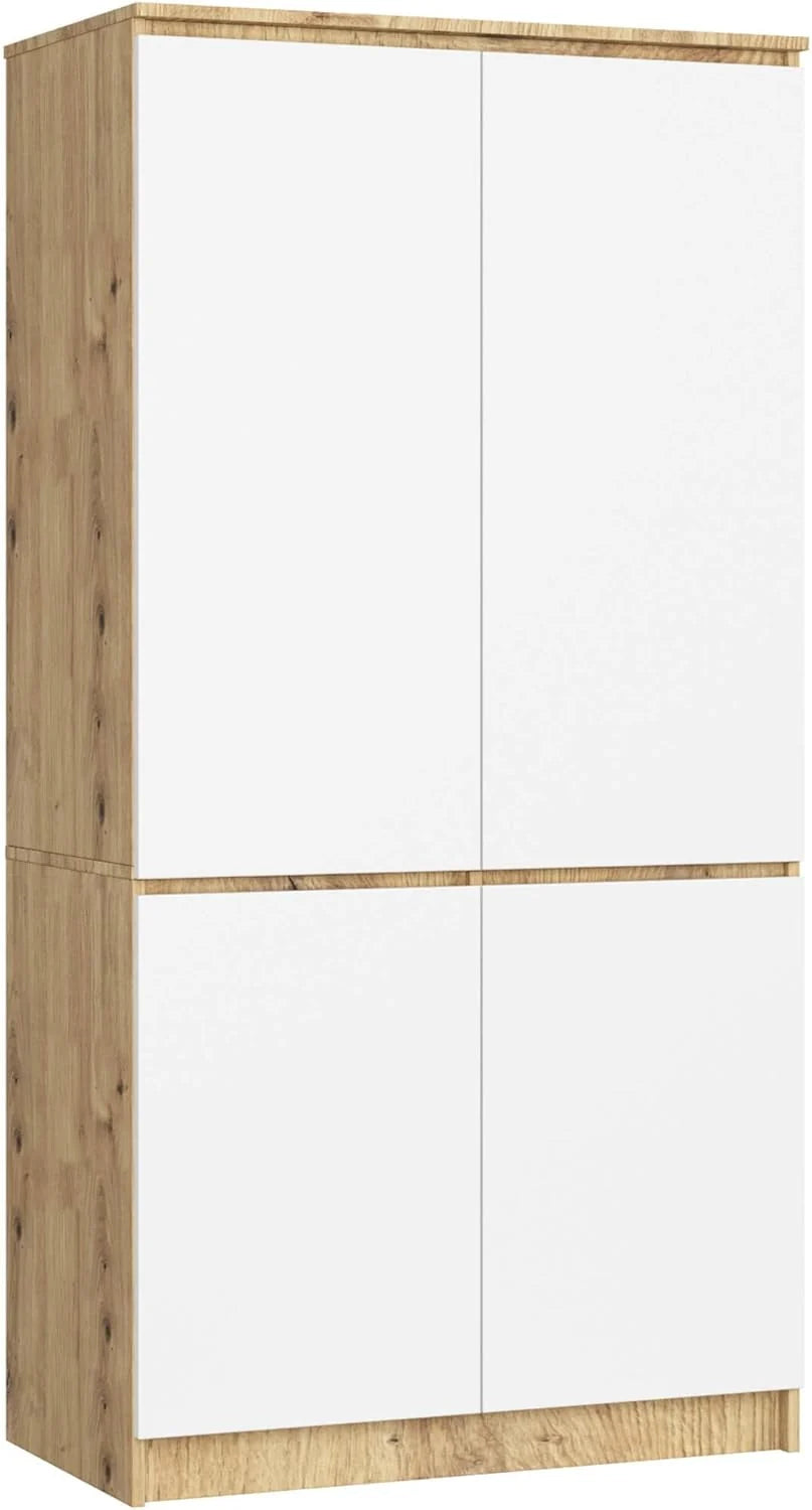 Guarda-Roupa AKORD S90 Carvalho Artesanal 90 cm 4 portas frente em branco 90x51x180 cm